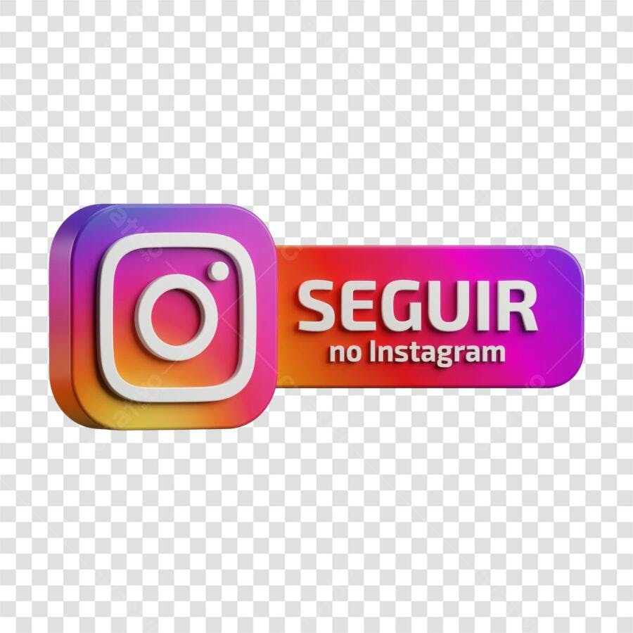 Elemento 3D Botão Seguir Instagram Gradiente PNG Fundo Transparente
