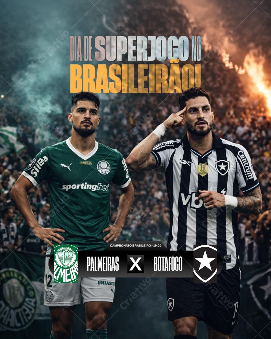 Post Instagram Superjogo Brasileirão Palmeiras x Botafogo PSD Editável
