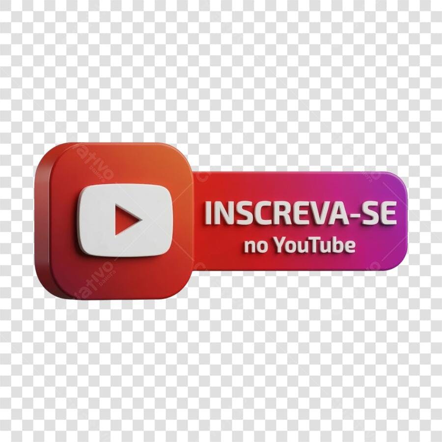 Elemento 3D Botão Inscreva-se YouTube PNG Fundo Transparente