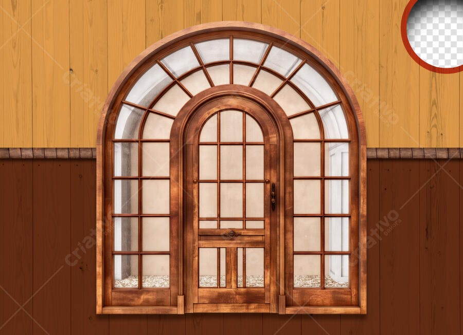 Porta Janela Arco Madeira Rústica PSD Editável