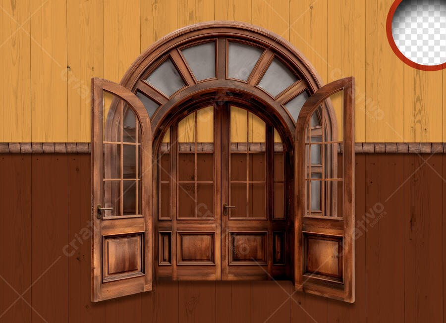 Porta de Madeira Antiga com Arco PSD Editável