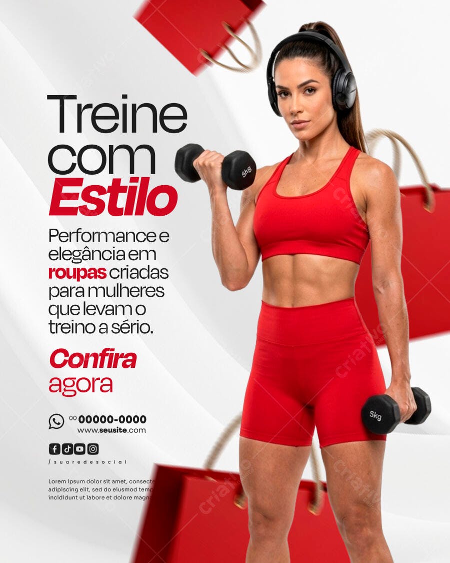 Post Instagram Moda Fitness Feminina PSD Editável