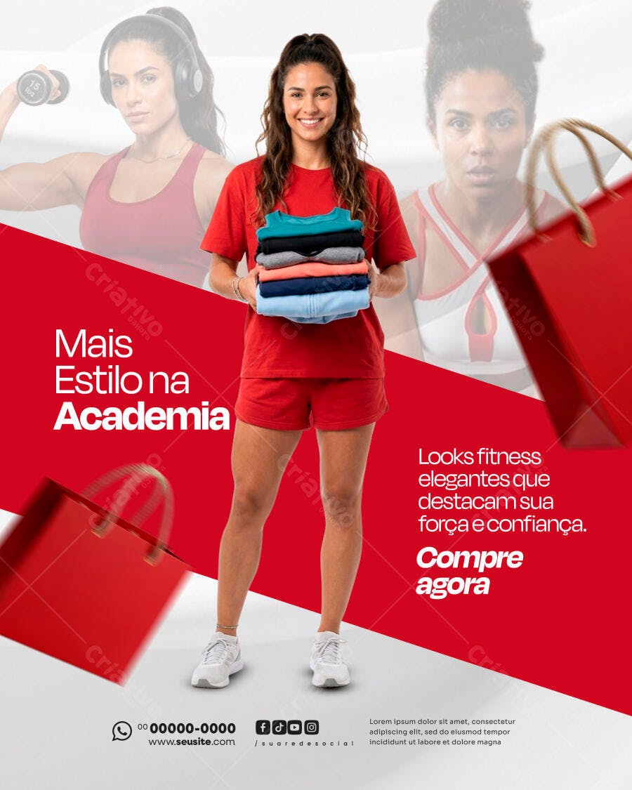 Post Instagram Academia Fitness Roupas PSD Editável