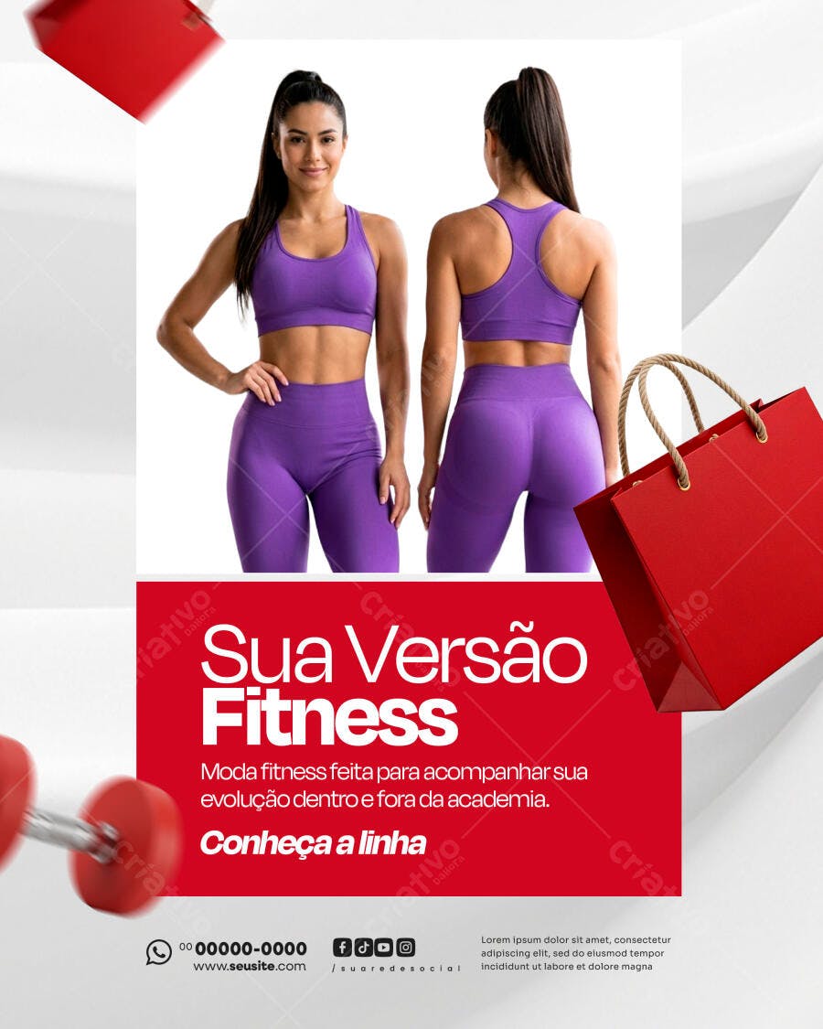 Post Instagram Fitness Academia Moda Roxa PSD Editável