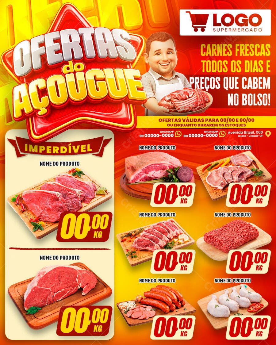 Flyer Ofertas Açougue Supermercado PSD Editável