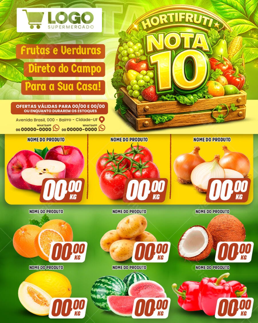 Flyer Hortifruti Supermercado Ofertas PSD Editável