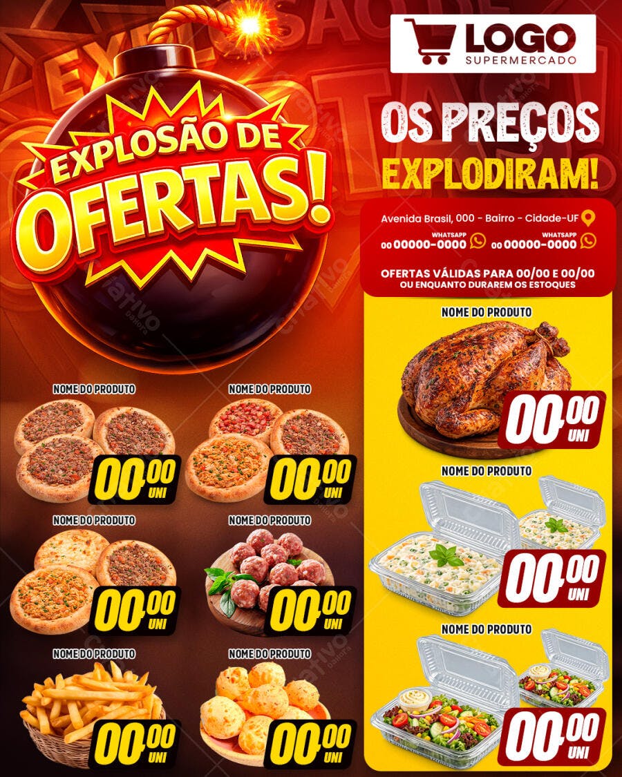 Flyer Supermercado Ofertas Explosivas Alimentos PSD Editável