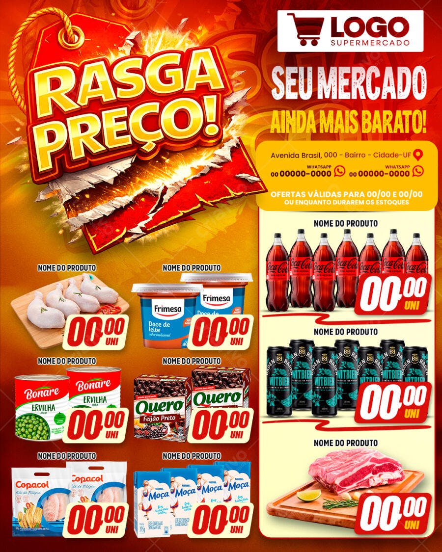 Flyer Supermercado Ofertas Promoção Rasga Preço PSD Editável