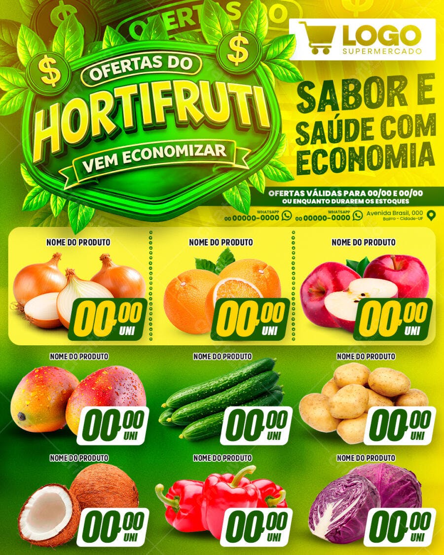 Flyer Ofertas Hortifruti Supermercado PSD Editável
