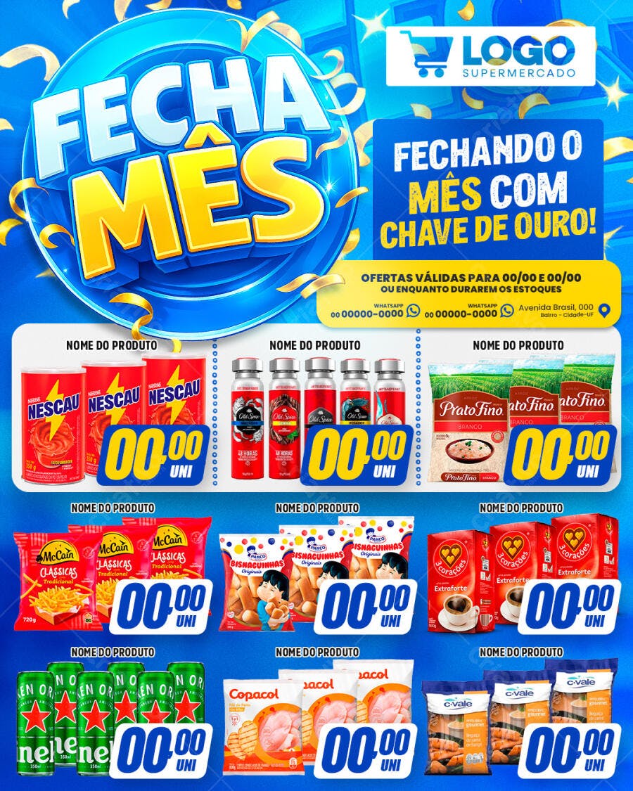 Flyer Fechamento Mês Supermercado Promoção PSD Editável