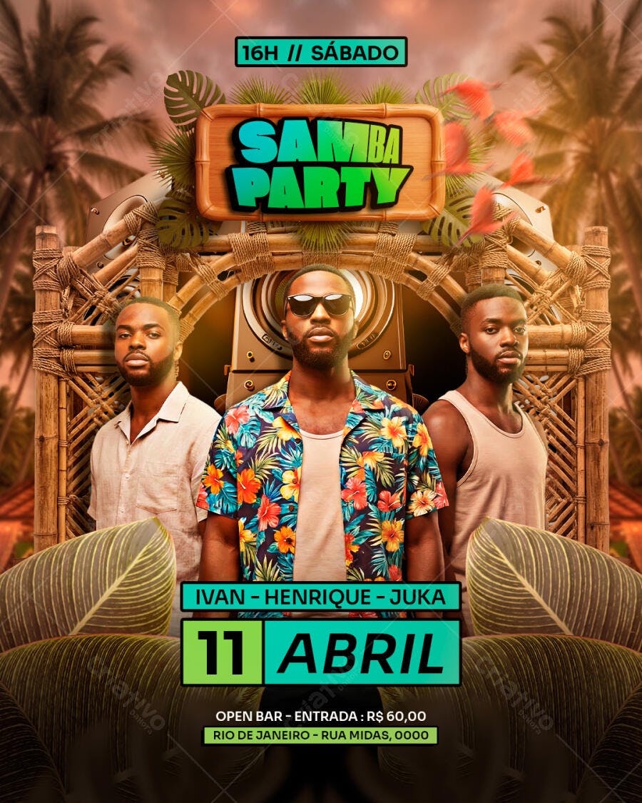 Flyer Samba Party Evento Musical Abril PSD Editável