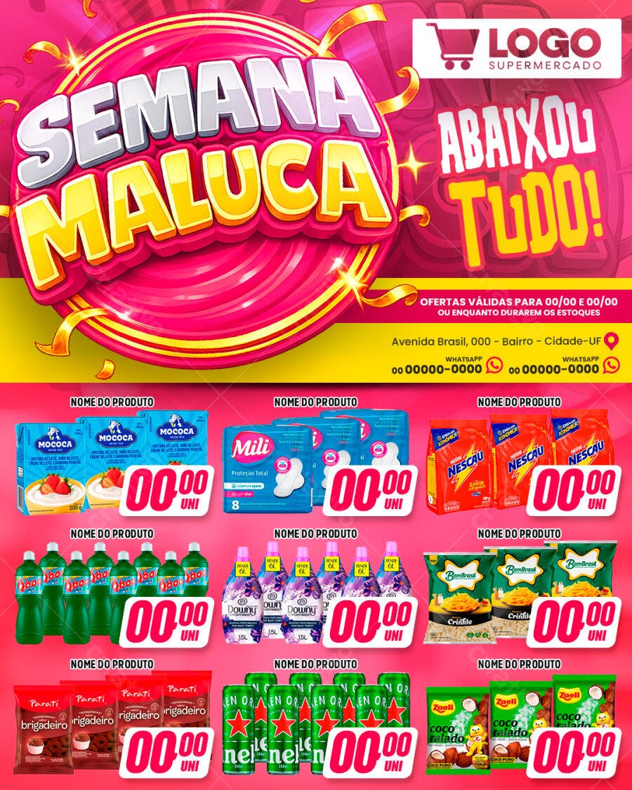 Flyer Semana Maluca Supermercado PSD Editável