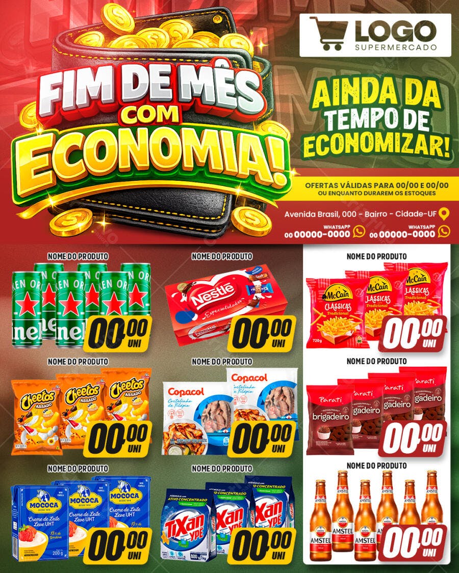 Flyer Supermercado Ofertas Fim de Mês PSD Editável