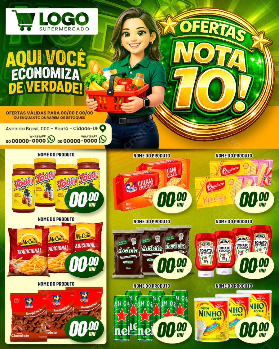 Flyer Supermercado Ofertas Promoção PSD Editável