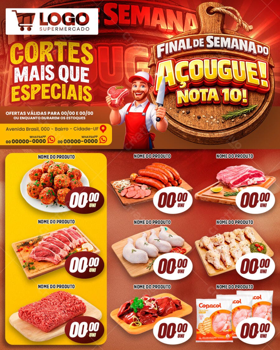 Flyer Final de Semana Açougue Supermercado PSD Editável