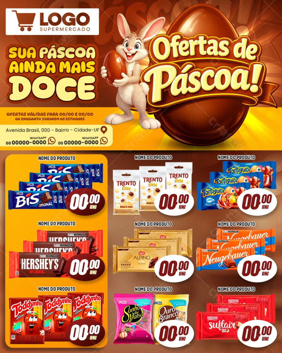 Flyer Ofertas de Páscoa Supermercado PSD Editável