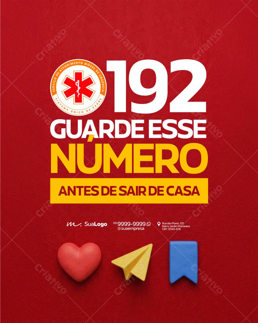 Post Instagram SAMU 192 Saúde Pública PSD Editável