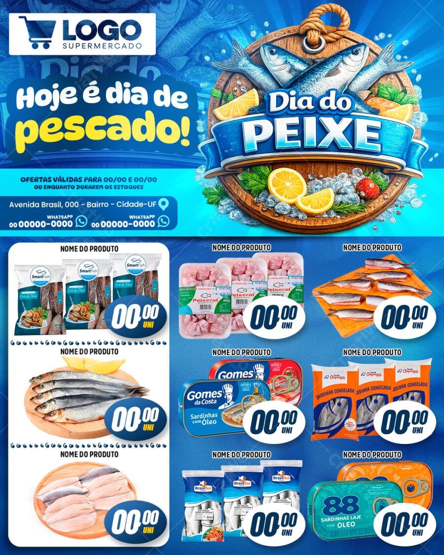 Encarte Supermercado Dia do Peixe Ofertas PSD Editável