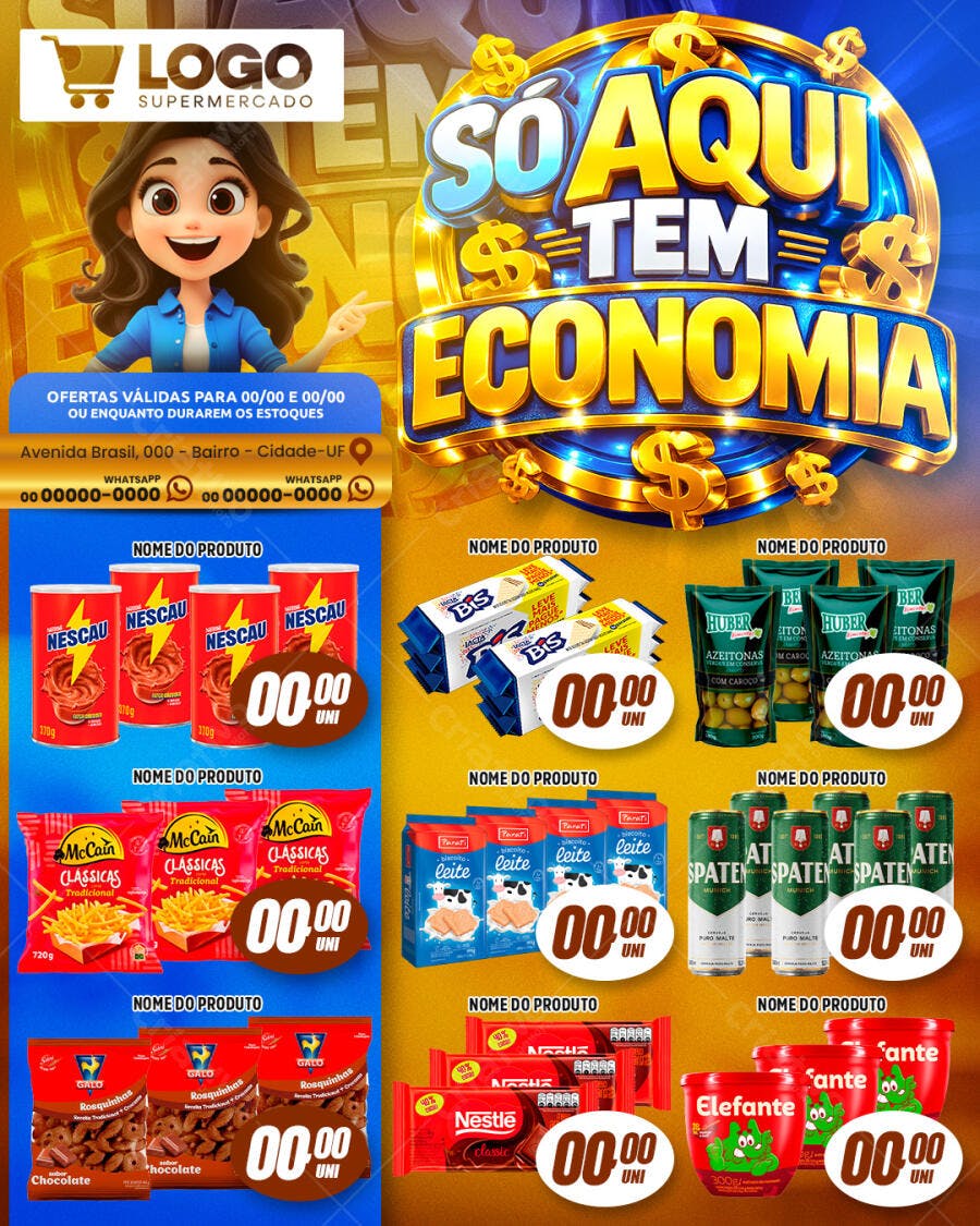 Flyer Supermercado Ofertas Economia PSD Editável