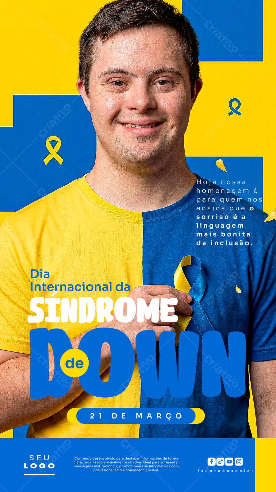 Post Instagram Dia Internacional da Síndrome de Down 21 de Março PSD Editável