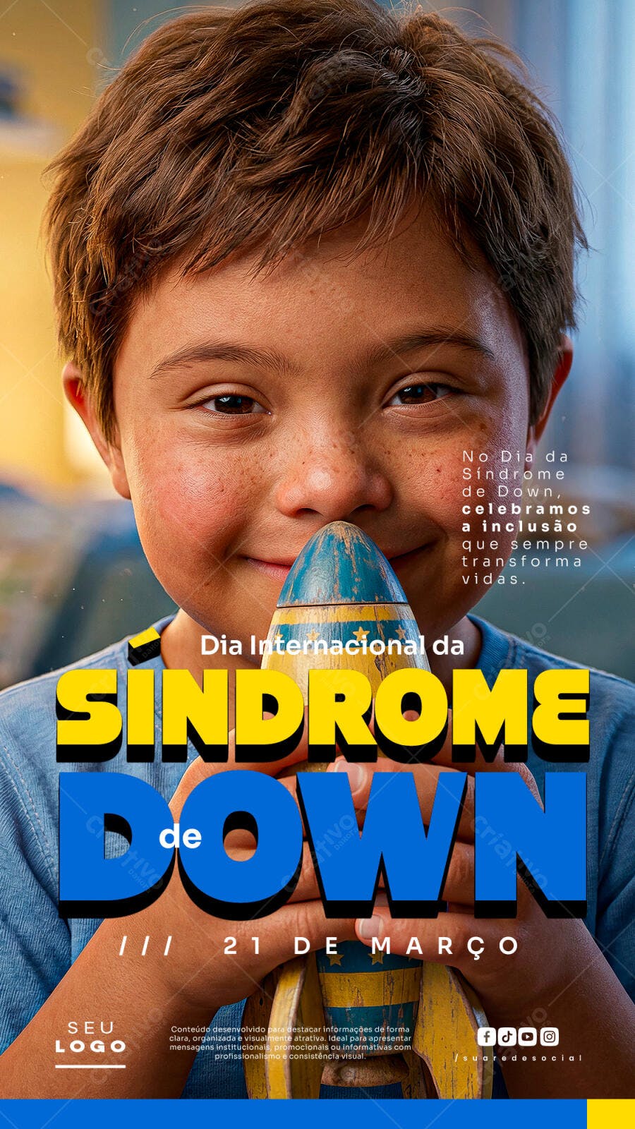 Post Instagram Dia da Síndrome de Down 21 de Março PSD Editável