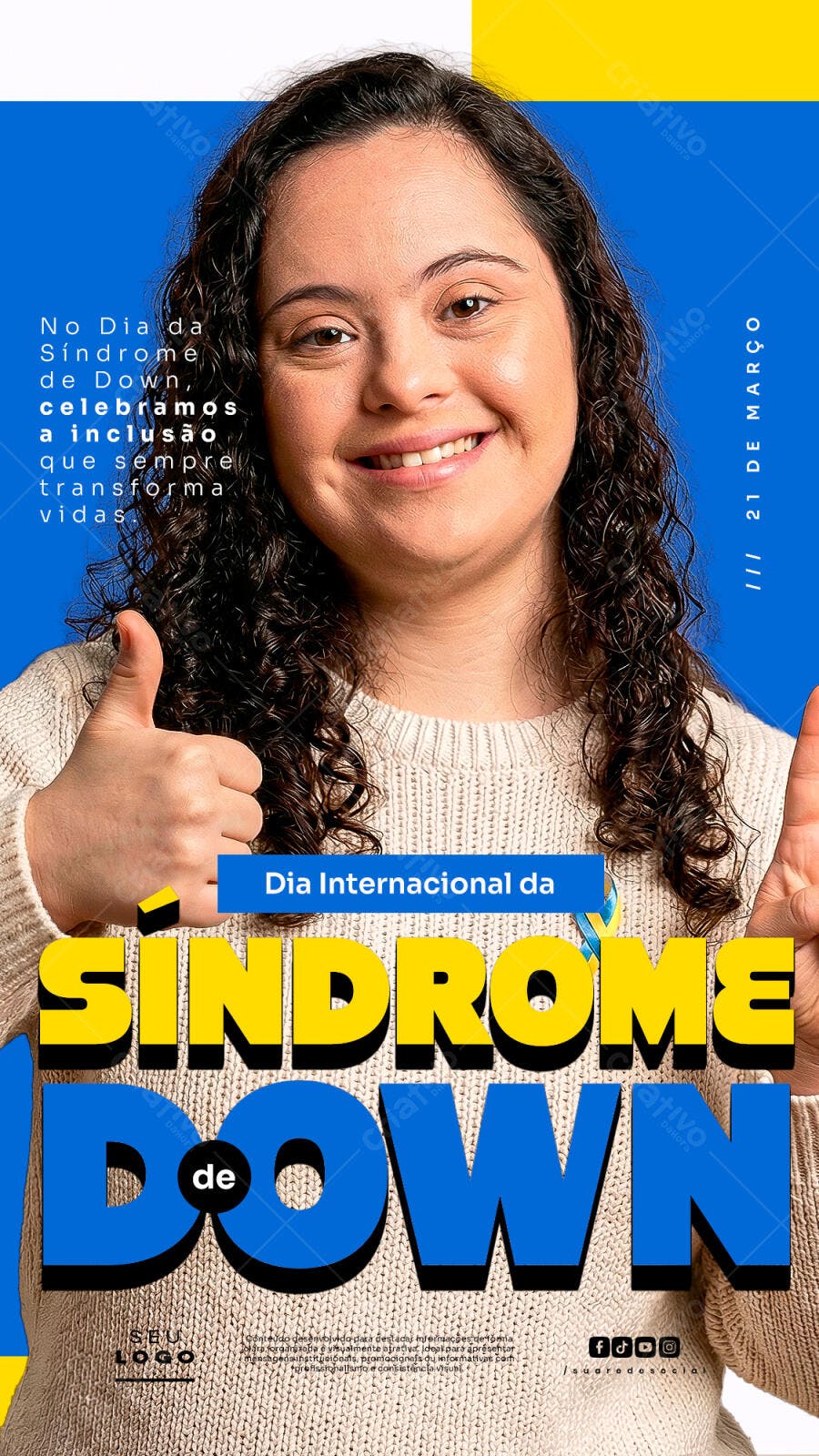Post Instagram Dia da Síndrome de Down 21 de Março PSD Editável