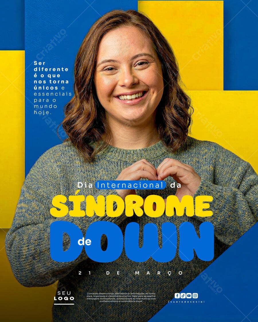 Post Dia Internacional da Síndrome de Down 21 de Março PSD Editável