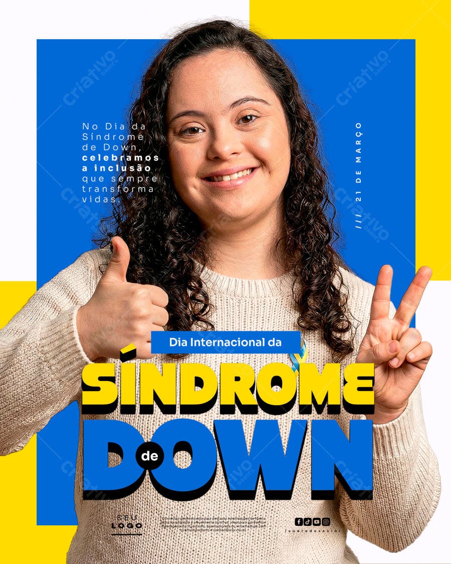 Post Instagram Dia da Síndrome de Down 21 de Março PSD Editável
