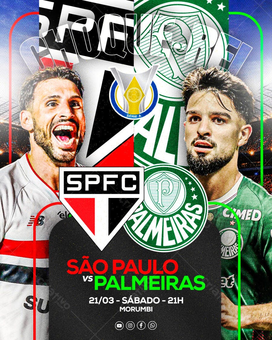 Post Instagram Jogo Futebol São Paulo Palmeiras PSD Editável