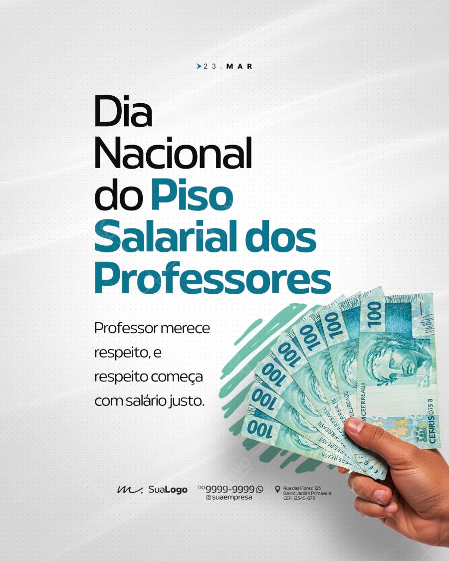 Post Dia Nacional do Piso Salarial dos Professores PSD Editável
