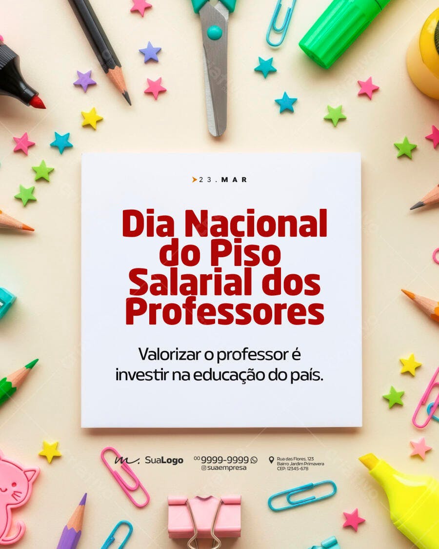 Post Instagram Dia Nacional Piso Salarial Professores Março PSD Editável