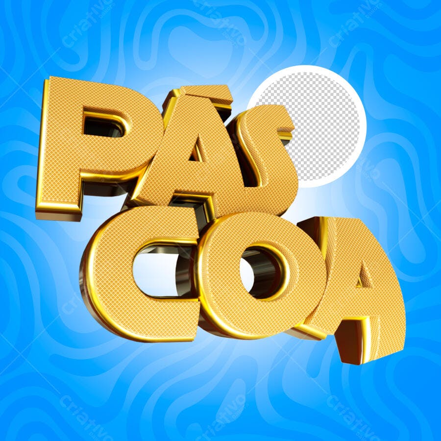 Páscoa Dourada 3D Fundo Azul PSD Editável