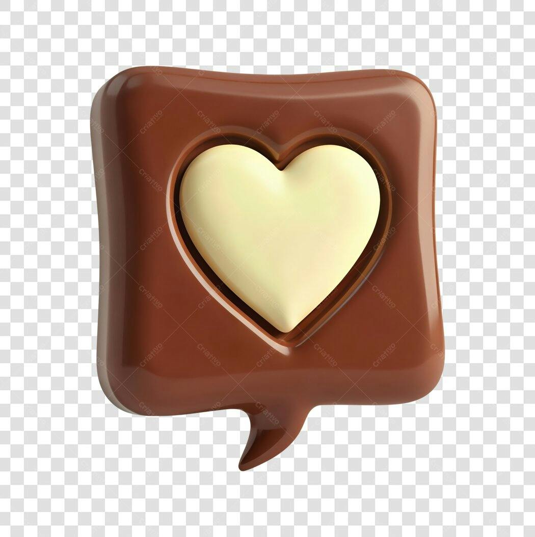 Elemento 3D Balão de Fala Coração Chocolate PNG Fundo Transparente