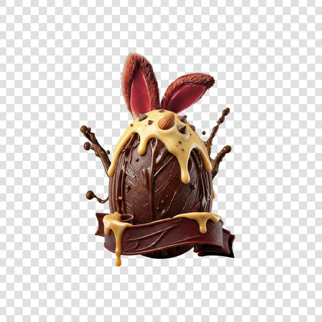 Elemento 3D Ovo de Páscoa Coberto Chocolate PNG Fundo Transparente