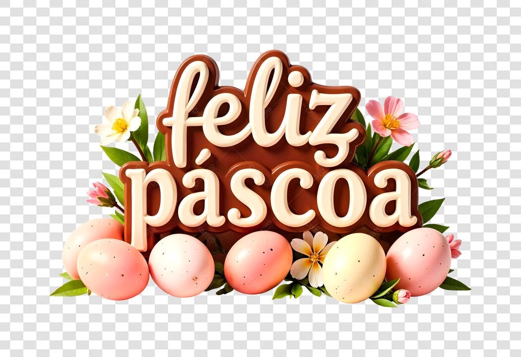 Elemento 3D Feliz Páscoa Abril Ovos Flores PNG Fundo Transparente
