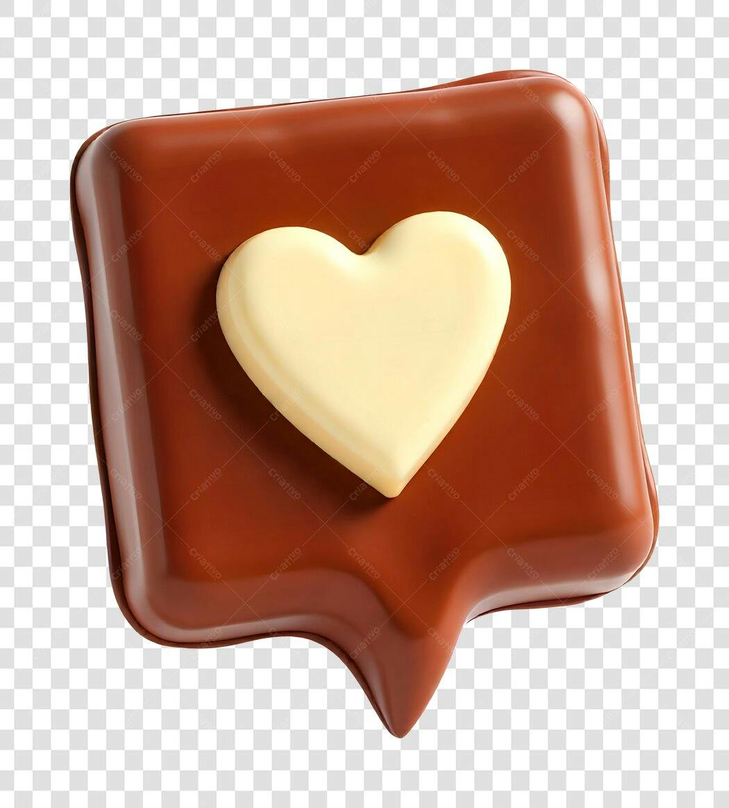 Elemento 3D Coração Chocolate Curtida Rede Social PNG Fundo Transparente