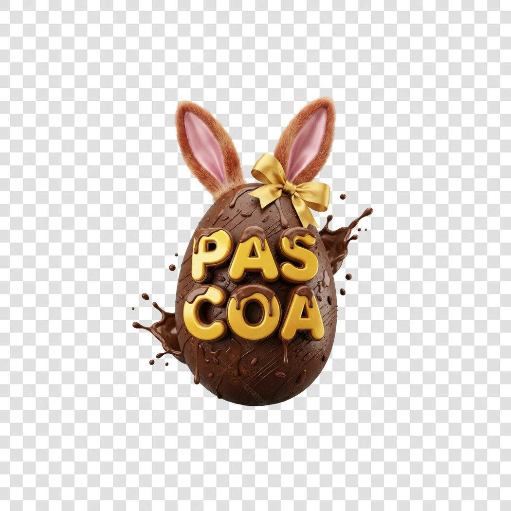 Elemento 3D Ovo de Páscoa Chocolate Orelhas Coelhinho PNG Fundo Transparente