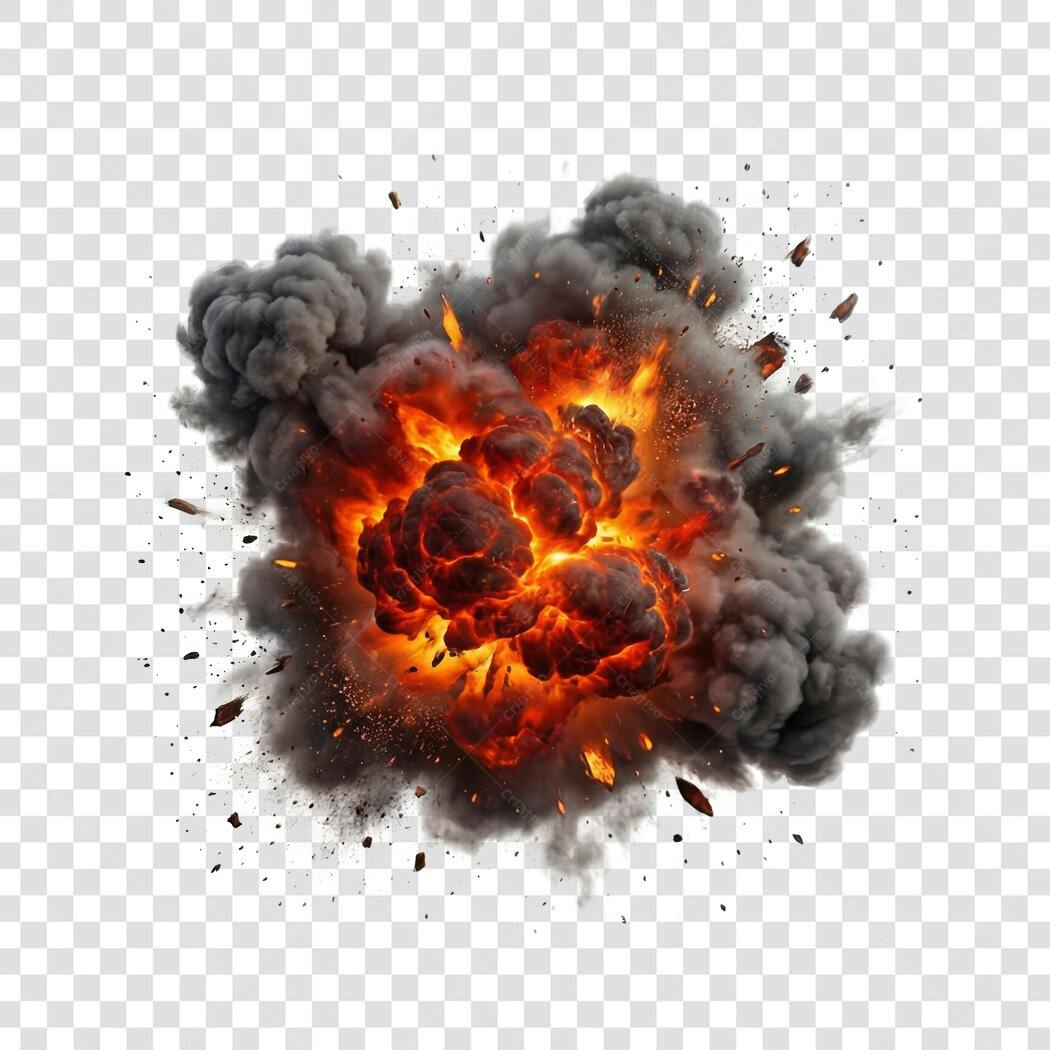 Elemento 3D Explosão Fogo Fumaça PNG Fundo Transparente