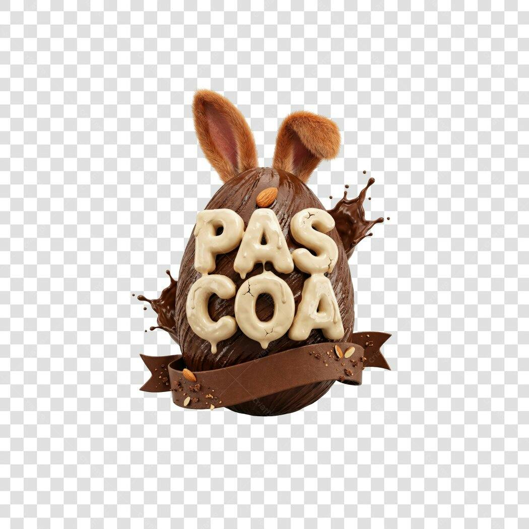 Elemento 3D Ovo de Páscoa Coelhinho Abril PNG Fundo Transparente