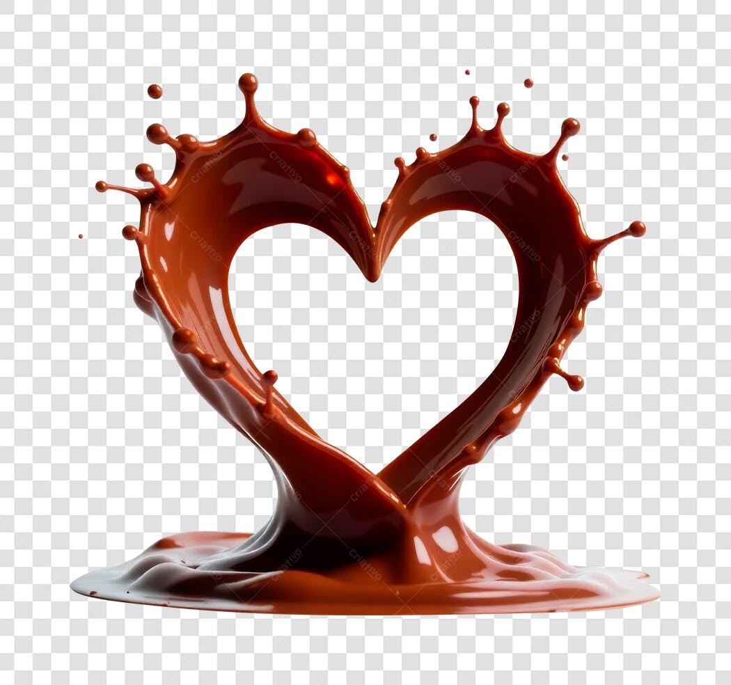 Elemento 3D Coração de Chocolate Líquido PNG Fundo Transparente
