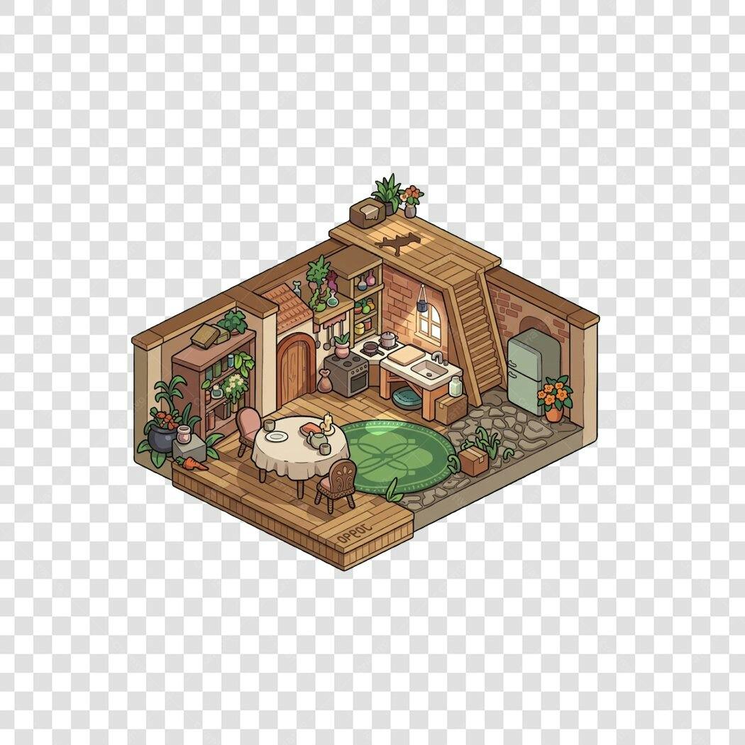 Ilustração Flat Cozinha Sala Jantar Isométrica PNG Fundo Transparente