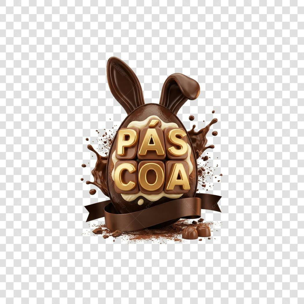 Elemento 3D Ovo de Páscoa Coelho Chocolate PNG Fundo Transparente