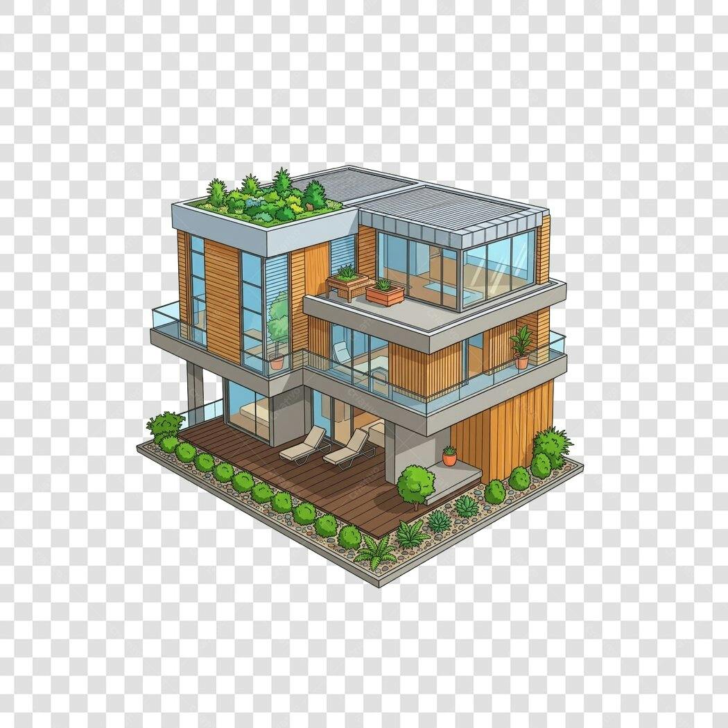 Ilustração Casa Moderna Isometrica Arquitetura PNG Fundo Transparente