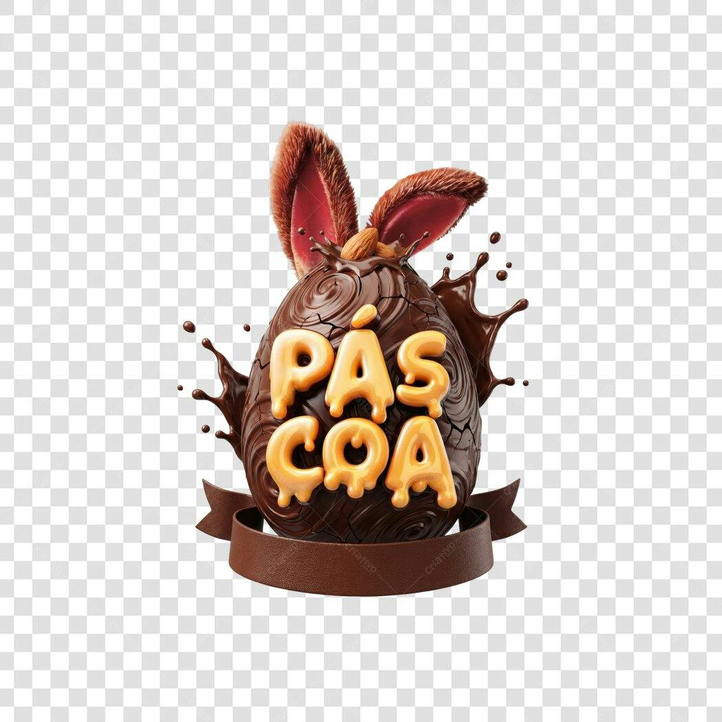Elemento 3D Ovo de Páscoa Chocolate Orelhas Coelho PNG Fundo Transparente