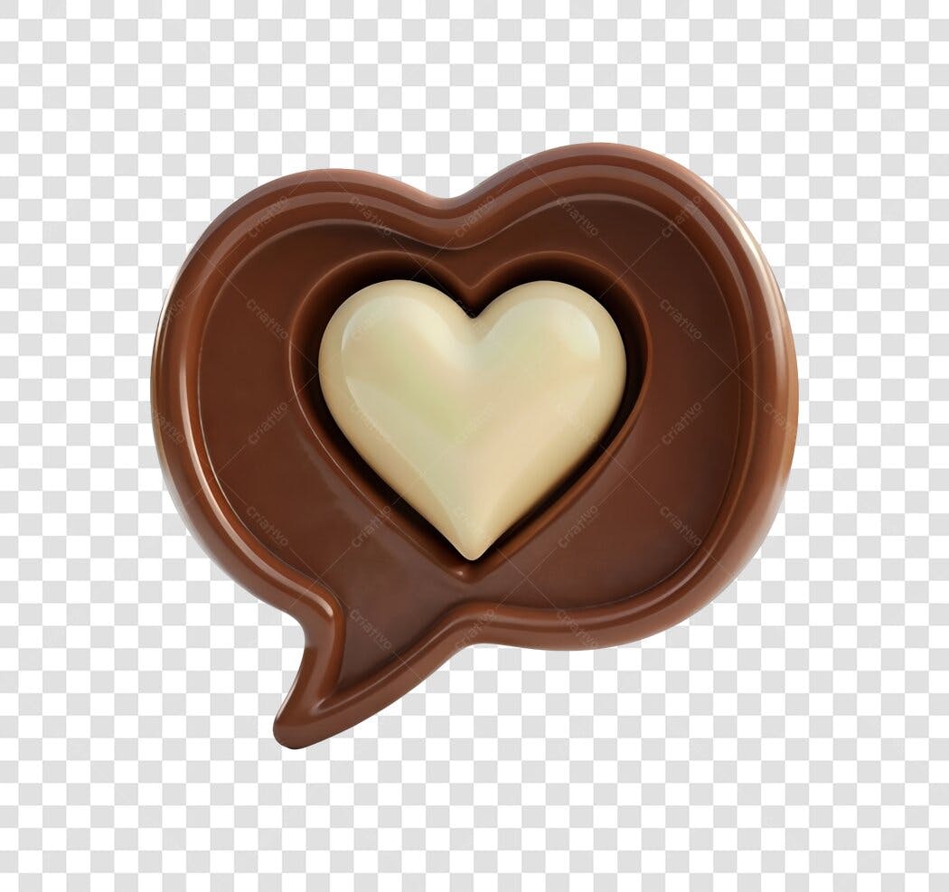 Elemento 3D Chocolate Coração Balão Fala PNG Fundo Transparente