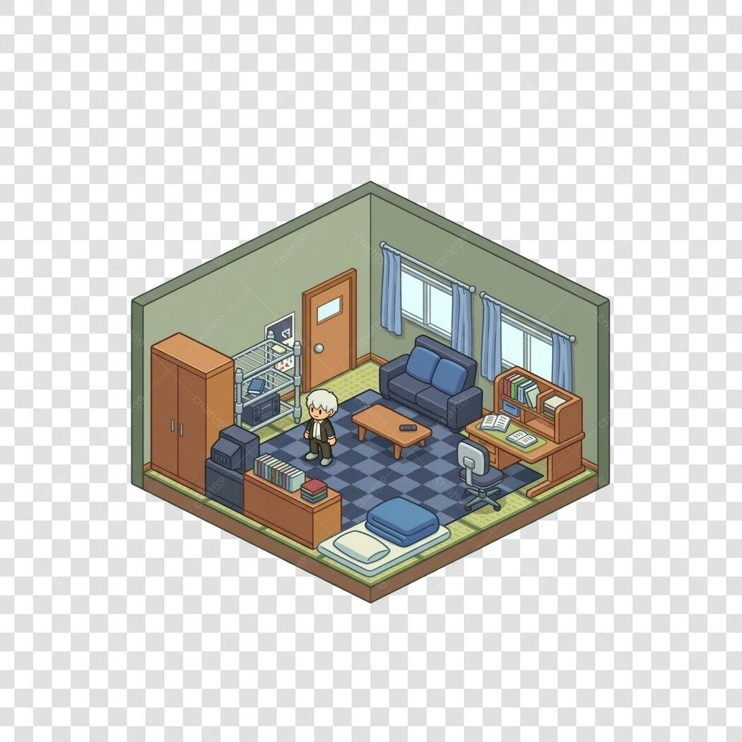Ilustração Quarto Sala Isométrico Personagem PNG Fundo Transparente