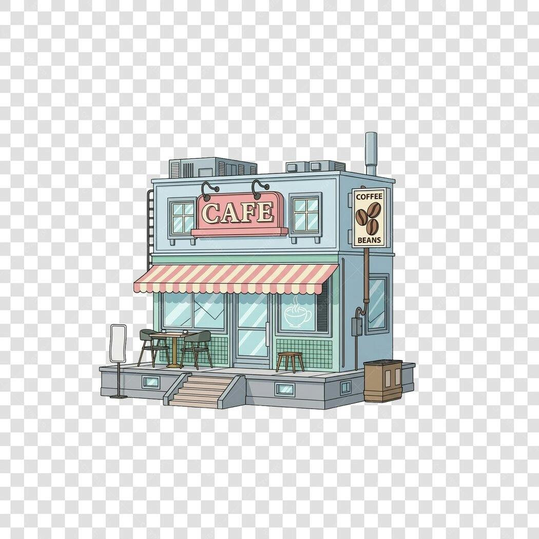 Ilustração Flat Cafeteria Loja Café PNG Fundo Transparente