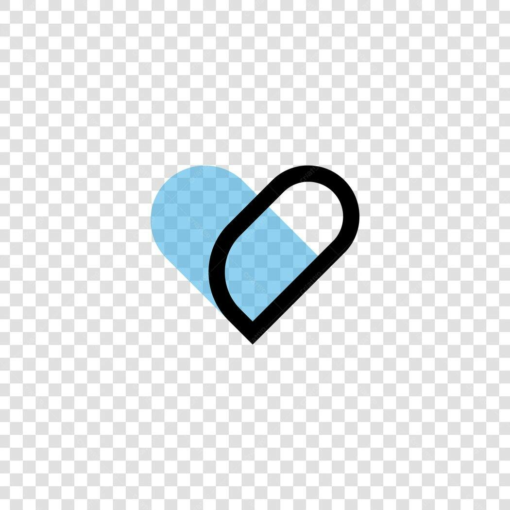 Ícone Coração Azul e Preto Minimalista PNG Fundo Transparente