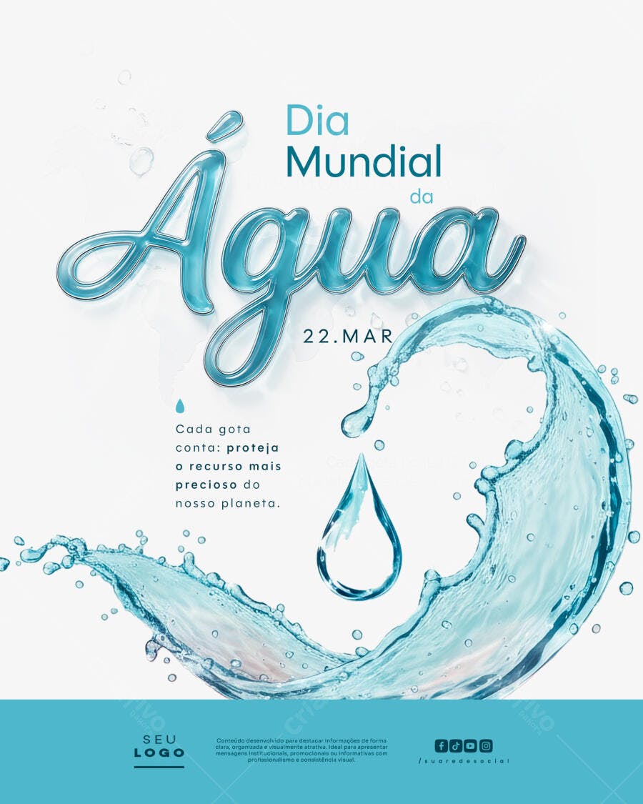 Post Instagram Dia Mundial da Água 22 Março PSD Editável