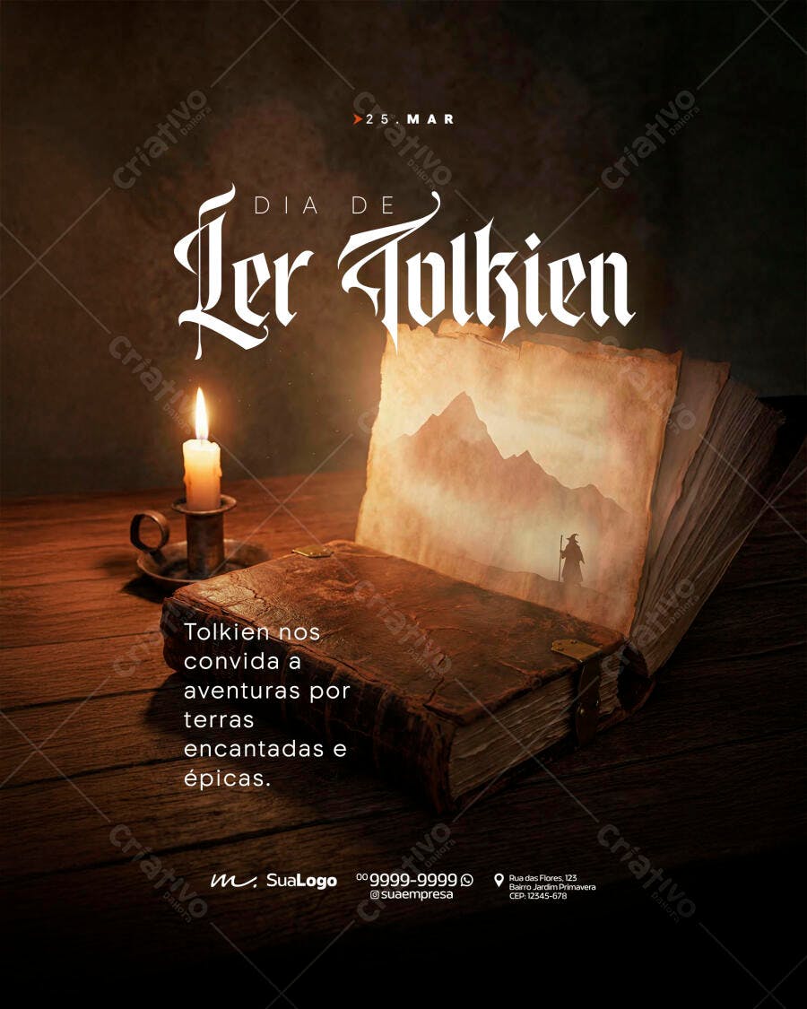Post Instagram Dia de Ler Tolkien 25 Março PSD Editável